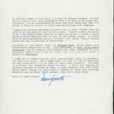 Artist Dean Koontz signed letter