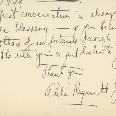Adela Rogers St. Johns signed note 
