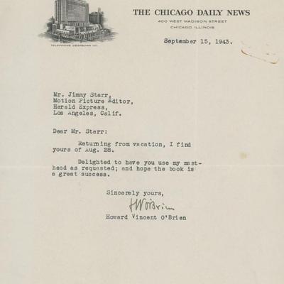 Howard O'Brien signed letter