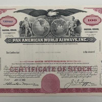 Pan American World Airways, INC One Hundred Shares Certificate of Stock