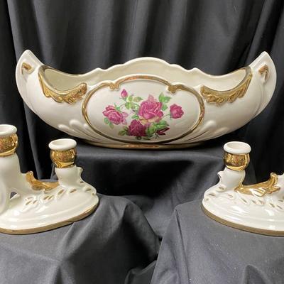 Vintage Centerpiece Console Bowl and Candle Holders