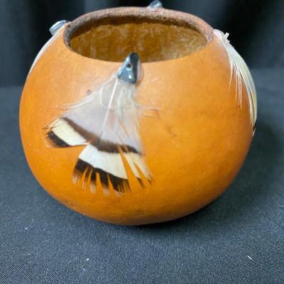Signed Numbered Gourd with Feathers