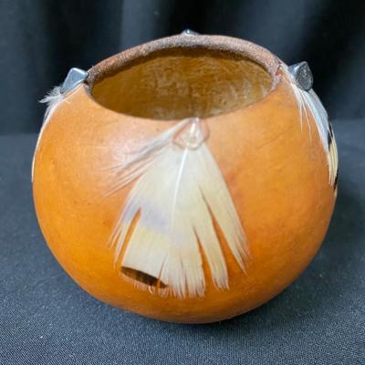Signed Numbered Gourd with Feathers