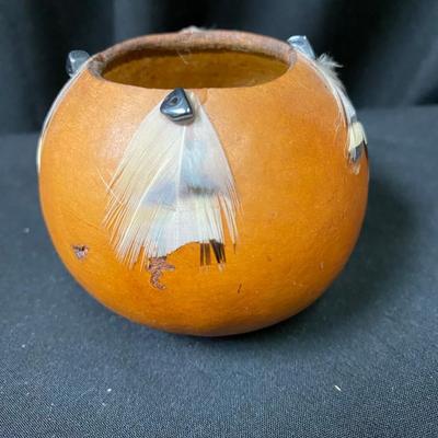 Signed Numbered Gourd with Feathers
