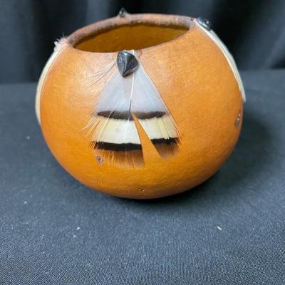 Signed Numbered Gourd with Feathers