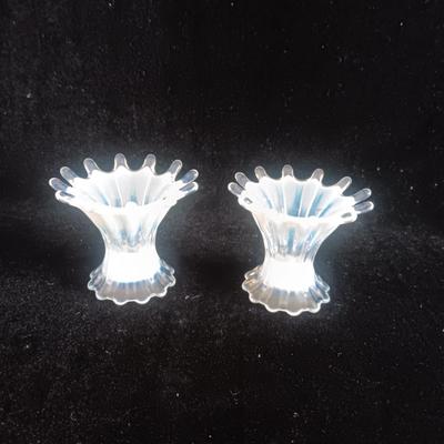 FOSTORIA HEIRLOOM WHITE CANDLE HOLDERS