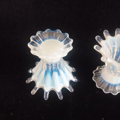 FOSTORIA HEIRLOOM WHITE CANDLE HOLDERS