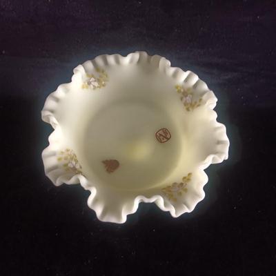 FENTON HAND PAINTED DAISY RUFFLED COMPOTE