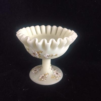 FENTON HAND PAINTED RIBBON CANDY DISH