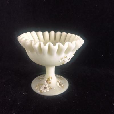 FENTON HAND PAINTED RIBBON CANDY DISH