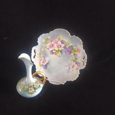HAND PAINTED DECORATIVE PLATE AND VASE