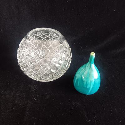CRYSTAL BOWL AND CLAY BUD VASE BY DIANE COWLEY