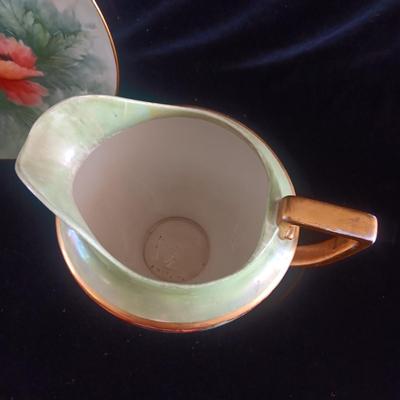 HAND PAINTED PLATE FROM GERMANY AND SMALL CHINA PITCHER