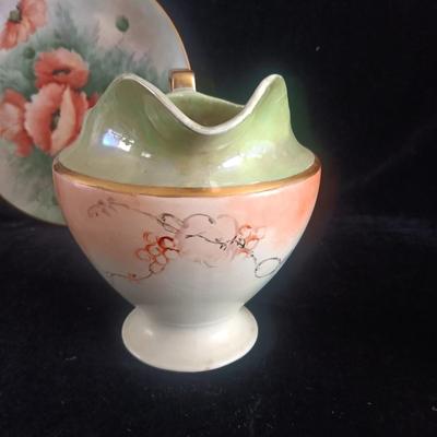 HAND PAINTED PLATE FROM GERMANY AND SMALL CHINA PITCHER