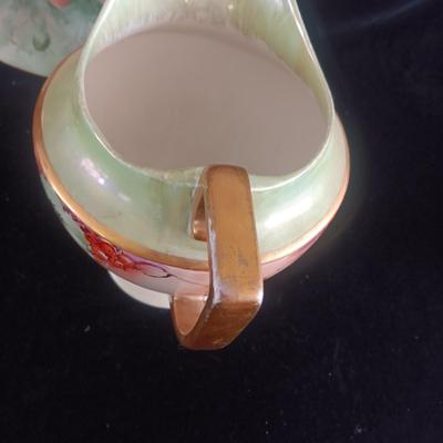 HAND PAINTED PLATE FROM GERMANY AND SMALL CHINA PITCHER