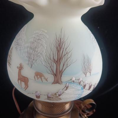 FENTON HAND PAINTED HURRICANE GLOBE LAMP