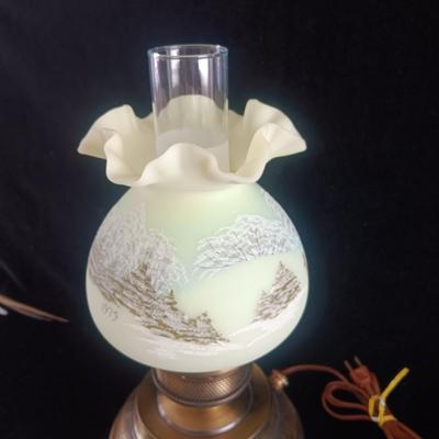 FENTON HAND PAINTED HURRICANE GLOBE LAMP