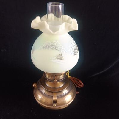 FENTON HAND PAINTED HURRICANE GLOBE LAMP
