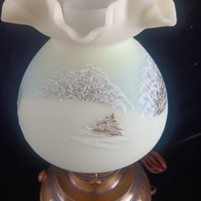 FENTON HAND PAINTED HURRICANE GLOBE LAMP
