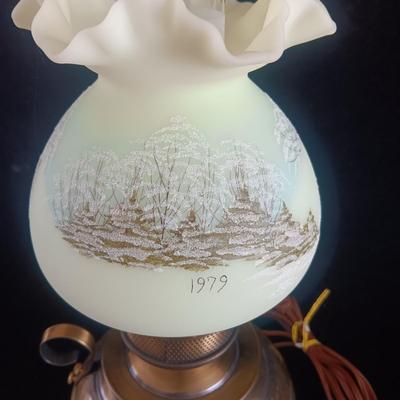 FENTON HAND PAINTED HURRICANE GLOBE LAMP