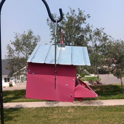 DOUBLE SHEPHERDS HOOK AND A METAL BIRD FEEDER