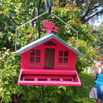 DOUBLE SHEPHERDS HOOK AND A METAL BIRD FEEDER