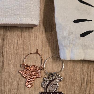 Wine Theme Kitchen Towel and Wine Glass Charms