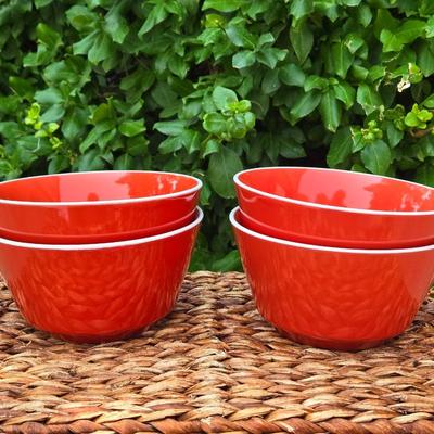 (4) Red Ceramic Bowls