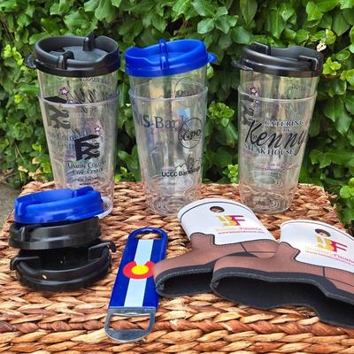Plastic Beer Cups with Lids, Colorado Theme Bottle Opener,and (2) Cowboy Boot Shape Koozies
