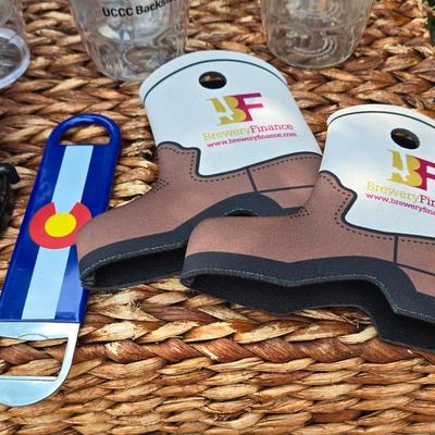 Plastic Beer Cups with Lids, Colorado Theme Bottle Opener,and (2) Cowboy Boot Shape Koozies