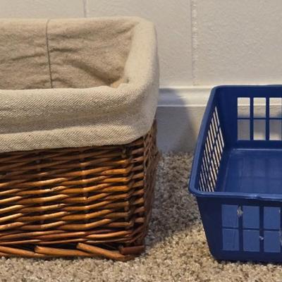 A Wicker Basket with Liner and Plastic Basket