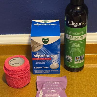 Shower Vapor Tabs, Bath Fizz, Castor Oil, and Medical/Sport Wrap
