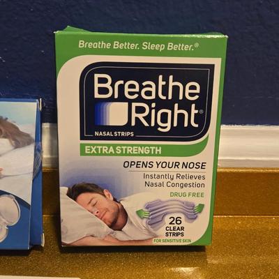 Breathe Right Stripes, Anti Snoring Nose Clips, and Earplugs