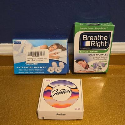 Breathe Right Stripes, Anti Snoring Nose Clips, and Earplugs