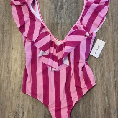 New with Tags Ruffle Pink Stripe Bathing Suit