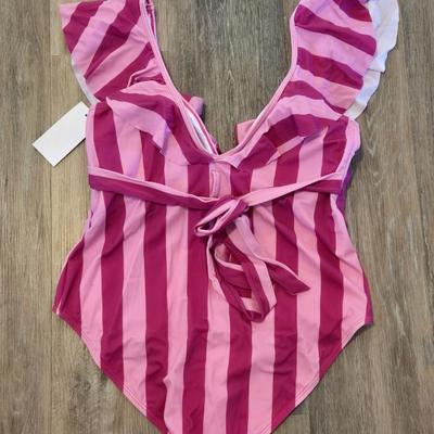 New with Tags Ruffle Pink Stripe Bathing Suit