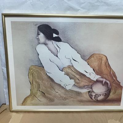 R.C. Gorman Native American Lithograph Signed Framed Art "Pottery Keeper"