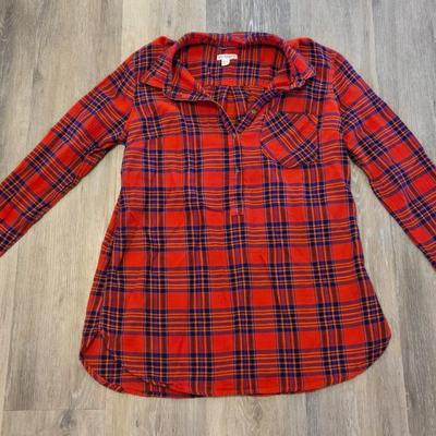 Red & Blue Plaid Flannel Mid Thigh Shirt