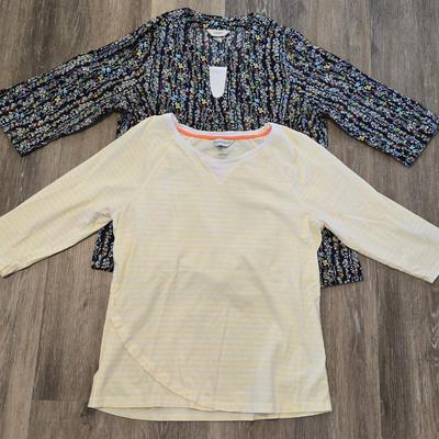 CJ Banks Yellow & White Striped Cotton Top and Floral Top