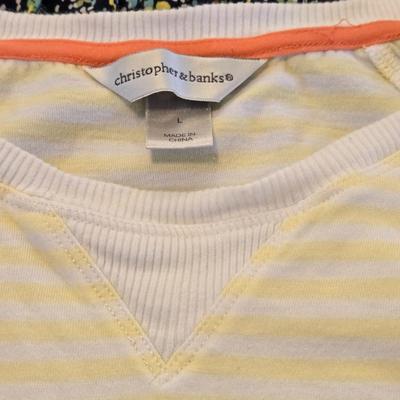 CJ Banks Yellow & White Striped Cotton Top and Floral Top