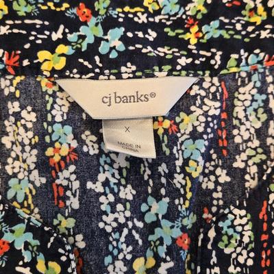 CJ Banks Yellow & White Striped Cotton Top and Floral Top