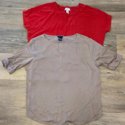 Ann Taylor/ The Loft Red Top and Gray Top