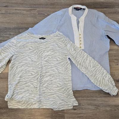Ellen Tracy Gray & White Sweater and Vineyard Vines Long Blue & White Stripe Top