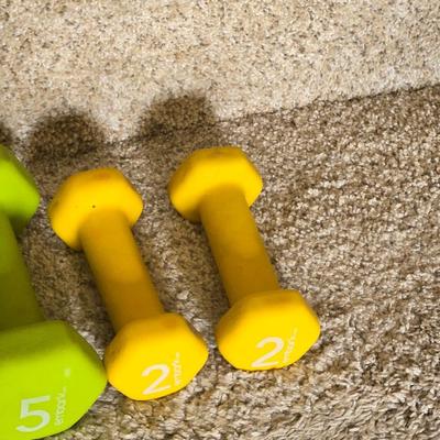 8, 5, and 2 Lb Weights and Yoga Mat