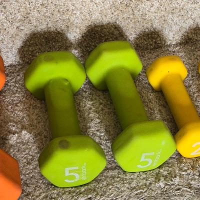 8, 5, and 2 Lb Weights and Yoga Mat