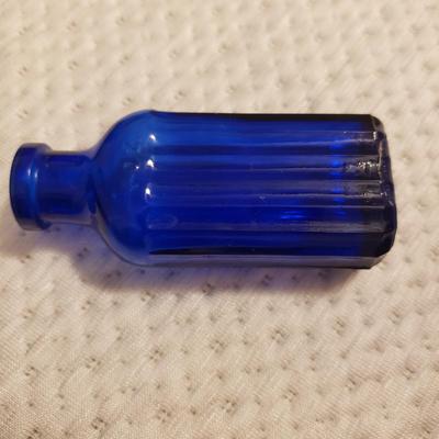 Three Blue Vintage Glass Bottles (P-KD)