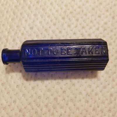 Three Blue Vintage Glass Bottles (P-KD)