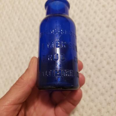 Three Blue Vintage Glass Bottles (P-KD)