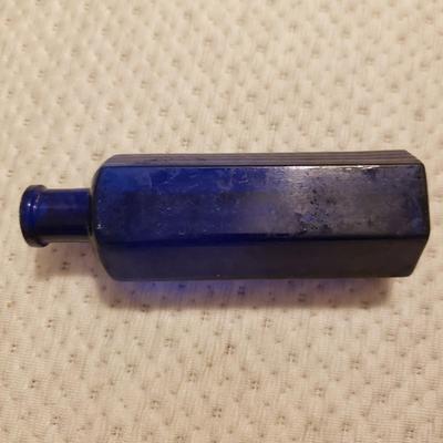 Three Blue Vintage Glass Bottles (P-KD)