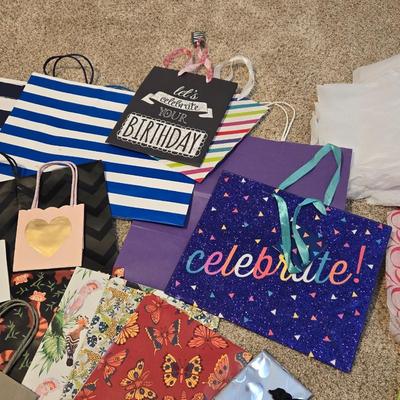 Large Lot of Gift Bags, Wrapping Paper, Tissue Paper & More